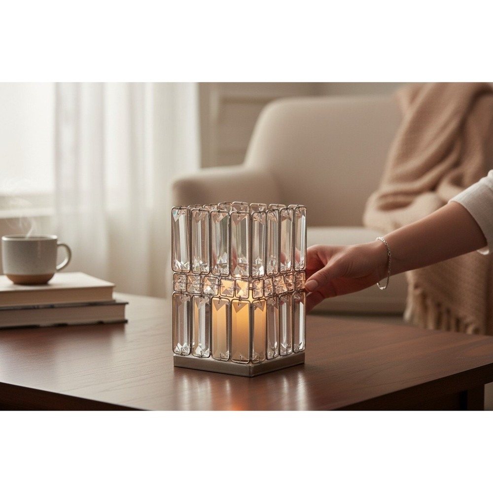 HomeGoods Pillar Candle Holder Unisex OS Silver Brand New Crystal Beaded Square